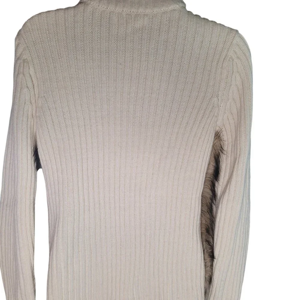 Michael Kors Fur Sweater Jacket Faux fur Cream Brown Button Up Lined Sz M - Picture 4 of 8